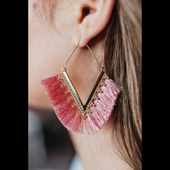 Anthropologie Fringe Tassels Hoop Earrings - Picture 4 of 14